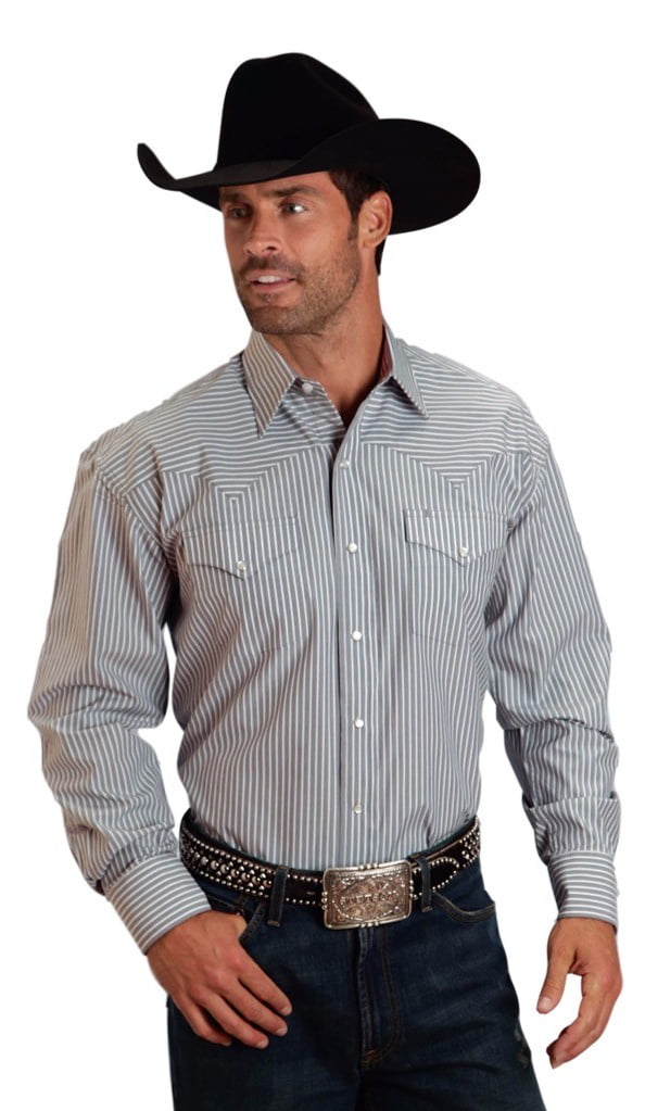 Stetson Western Shirt Mens Long Sleeve Grey 11-001-0476-0800 GY ...