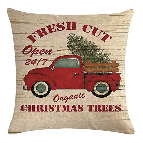 Christmas Car Home Cushion Case 18" Decorative Tree Pillow Case Cotton Linen 