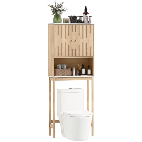 HOMCOM Over The Toilet Storage Cabinet, Bathroom Organizer, Oak