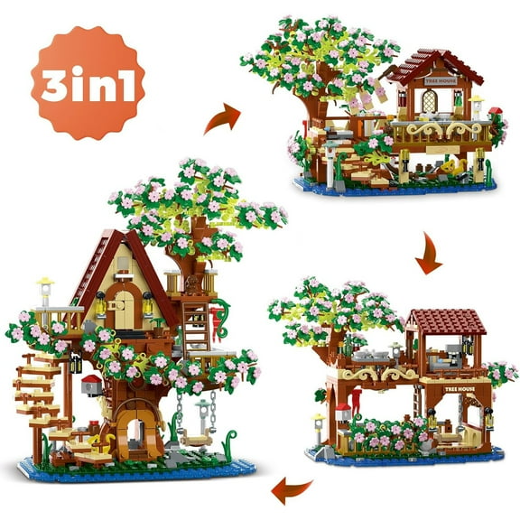 Vyytoz 959Pcs 3-in-1 Cherry Blossom Tree House Building Set with Light, Creative Display Toy, Street View Collection