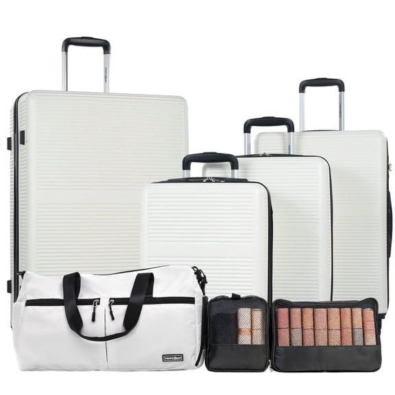 Tripcomp 7-Piece Hardside Luggage Set with TSA Lock Lightweight ABS+PC Suitcase (16/20/24/28 Inch) with 360° Silent Spinner Wheels, Duffel Bag and 2 Packing Cubes (White)