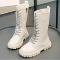 thumbnail image 4 of Miluxas Girls Leather Lace-up Waterproof Side Zipper Mid Calf Combat Riding Winter Princess Boots Casual Versatile Boots (Toddler/Little Kid/Big Kid) White 2.5(37), 4 of 9