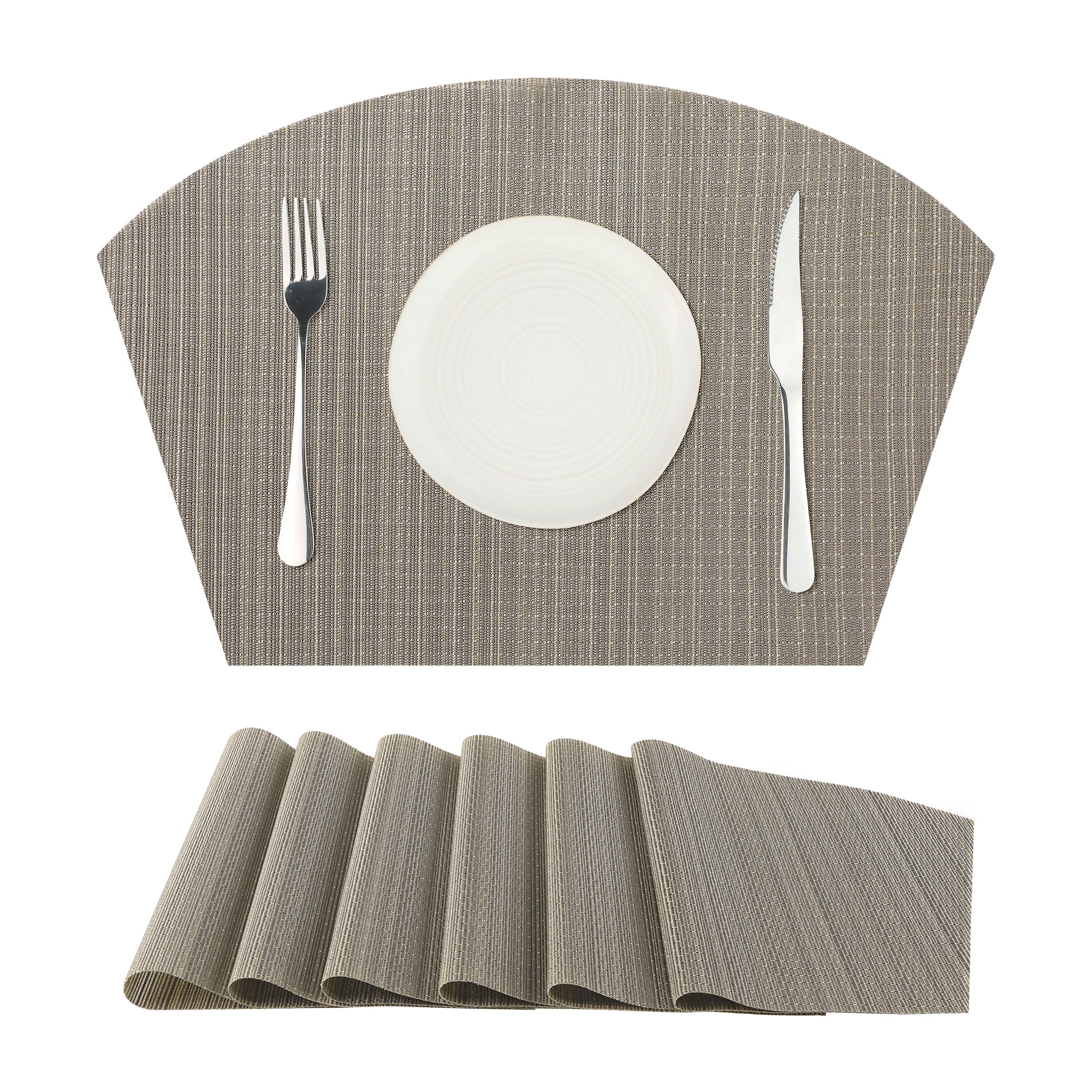 Unique Bargains Table Placemats Set of 6 Placemats Heat Resistant Table Mats Wipe Clean Silver 18x12 inch