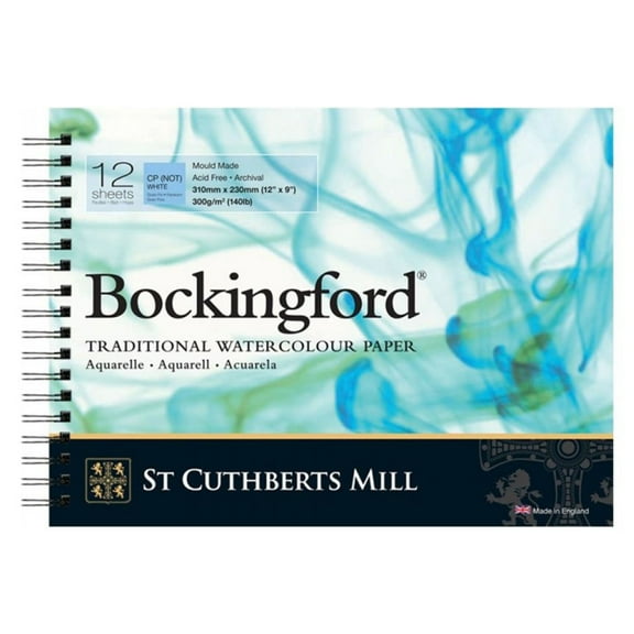 St Cuthberts Bockingford Watercolor Pad, Cold Pressed, Spiral Binding, 140lb/300gsm, 12 Sheet, 9x12 inch, 1 Count
