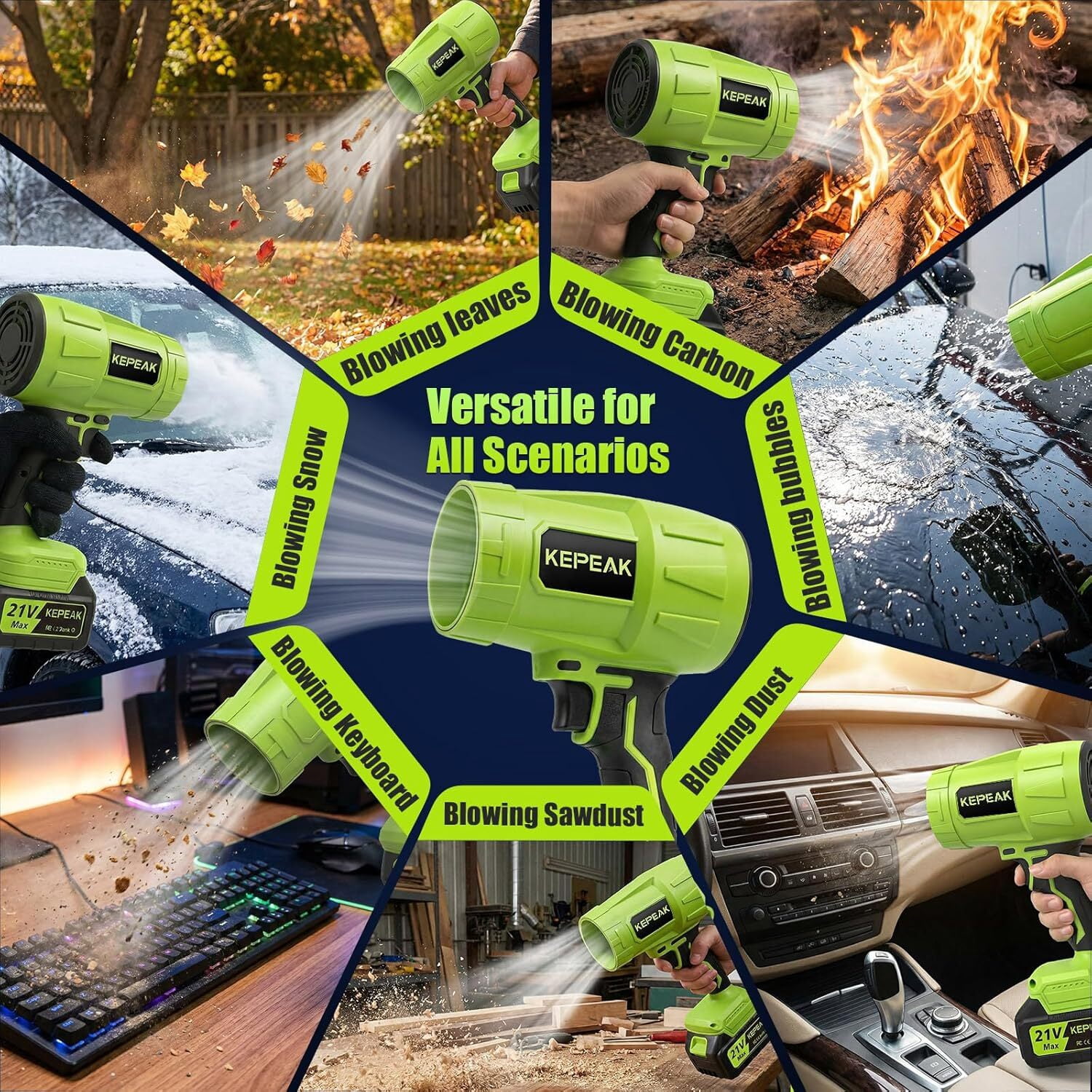 Leaf Blower Cordless, KEPEAK Brushed Electric Leaf Blower with 2 * 4.0Ah Battery, for Garden, Patio, Lawn Care, Gift for Men Dad Husband Fathers (Green)