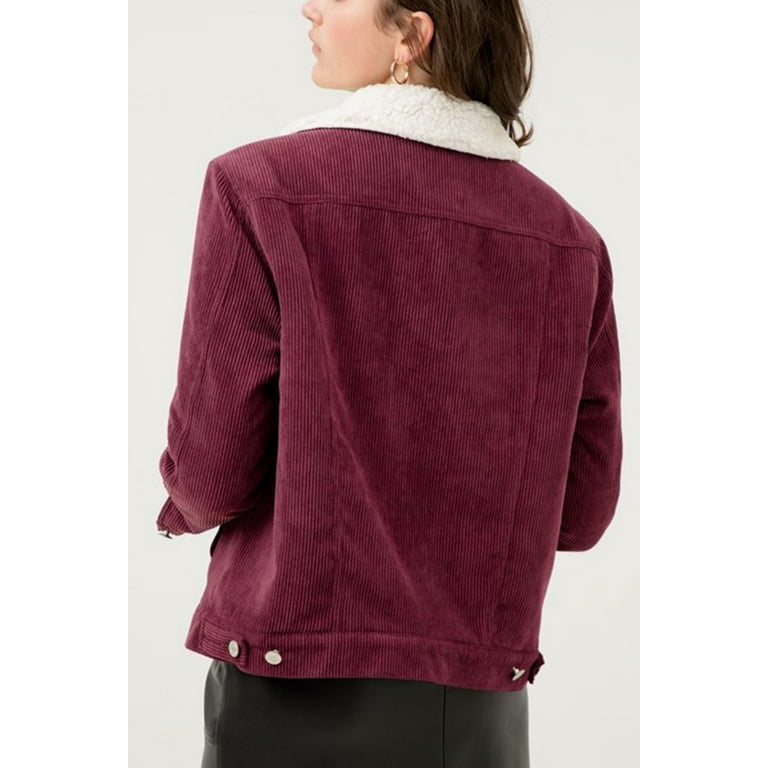 Burgundy cord sherpa lined cheap jacket