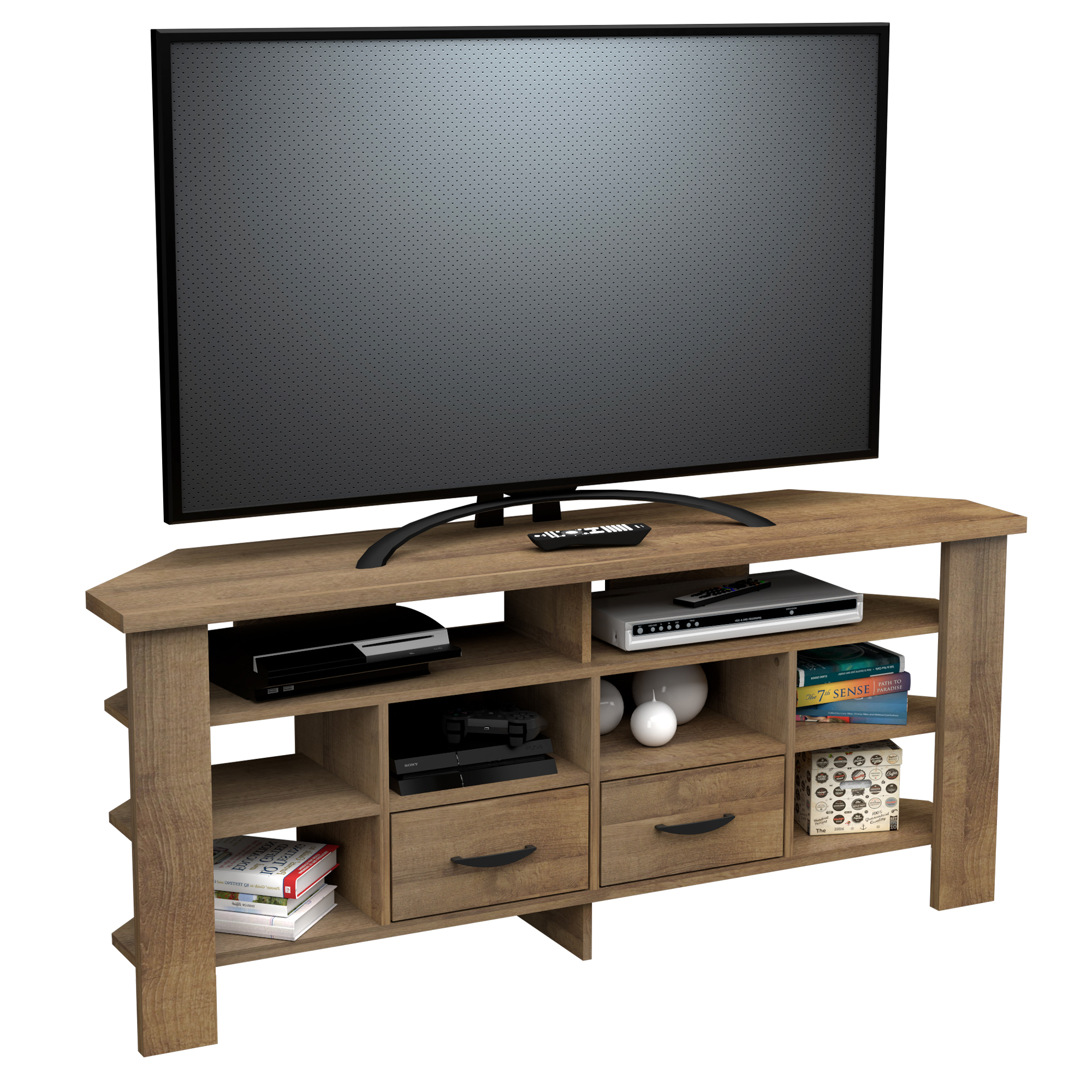 Inval 2-Drawer Corner TV Stand for TVs up to 60”, Amaretto
