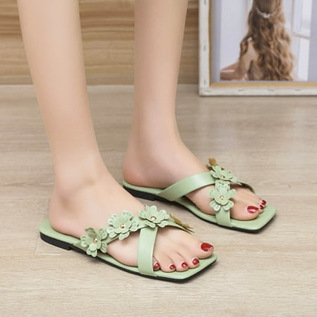 

BRISEZZS Women s Slide Sandals- Casual Open Toe Floral New Style Solid Beach Summer Flat Slide Sandals #328 Black-40