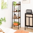 thumbnail image 3 of 4-Tier Ladder Shelf, Corner Bookshelf for Living Room, Balcony, Home Office, Bookcase Storage & Display Shelf, Rustic Brown, 3 of 9
