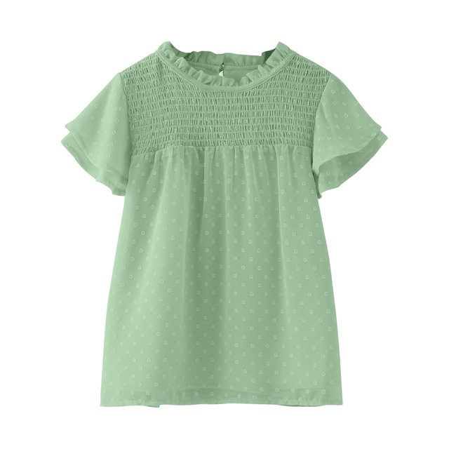 Gibobby Blusas Para Niñases Camisetas para niñas pequeñas con volantes de manga corta con cuello redondo, blusa suelta de verano de Color sólido, camisetas informales para niñas (Verde, 10-12 Años)
