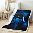 thumbnail image 2 of Neon Gaming Throw Blanket Gamer Blanket Game Room Decor,Black and Blue Gamepad Fleece Blanket Men,Hexagon Honeycomb Geometric Sherpa Blanket 30"x40", 2 of 5