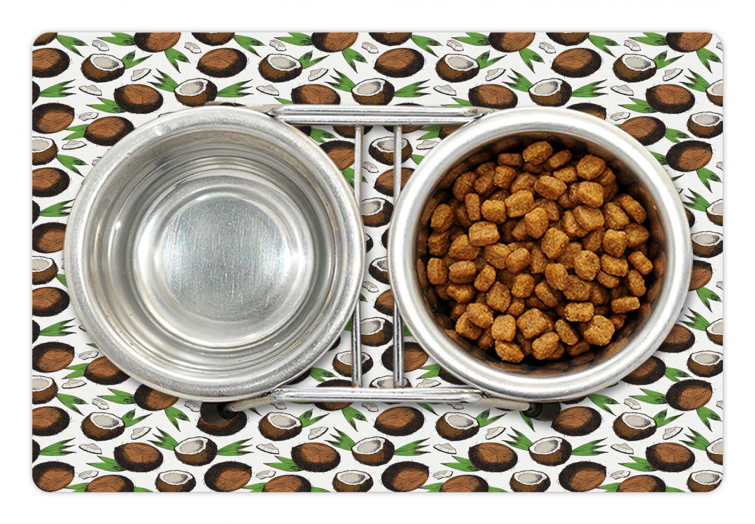 Tropical Pet Mat for Food and Water, Fresh Coconut Slices and Leaves