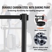 KFFKFF Queue Management Posts, Set of 6 Crowd Management Barriers, Carbon Steel with Baked Paint Finish, Stanchion Post Featuring Sign Holder & Trio of 6.5FT Extendable Straps, Line Separator
