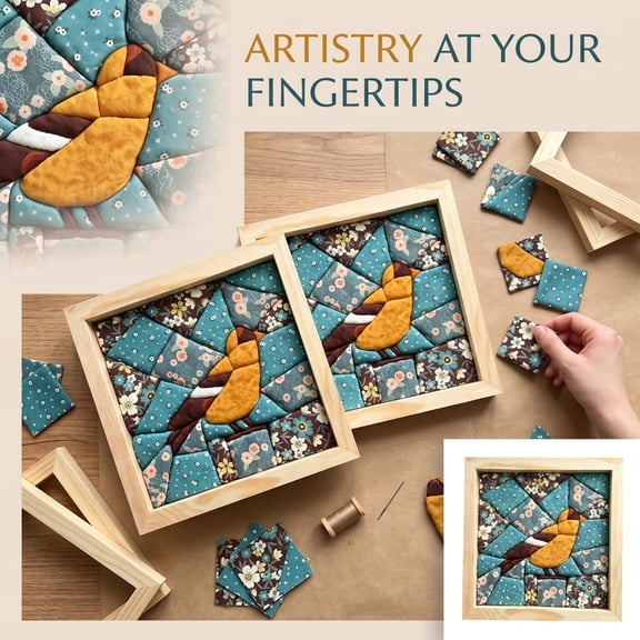DIY Fabric Mosaic Art Kit No-Sew Patchwork Craft Set with Wooden Frame Goldfinch Bird Design Easy Needle-Free Wall Decor for Adults Kids Beginners Home Office Relaxing Hobby Gift Idea