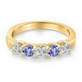 thumbnail image 3 of Gem Stone King 18K Yellow Gold Plated Silver Lab Grown Diamond and Blue Tanzanite Wedding-Bands Ring for Women | 0.87 Cttw | Round 3.5MM | Gemstone April Birthstone | Size 8, 3 of 6
