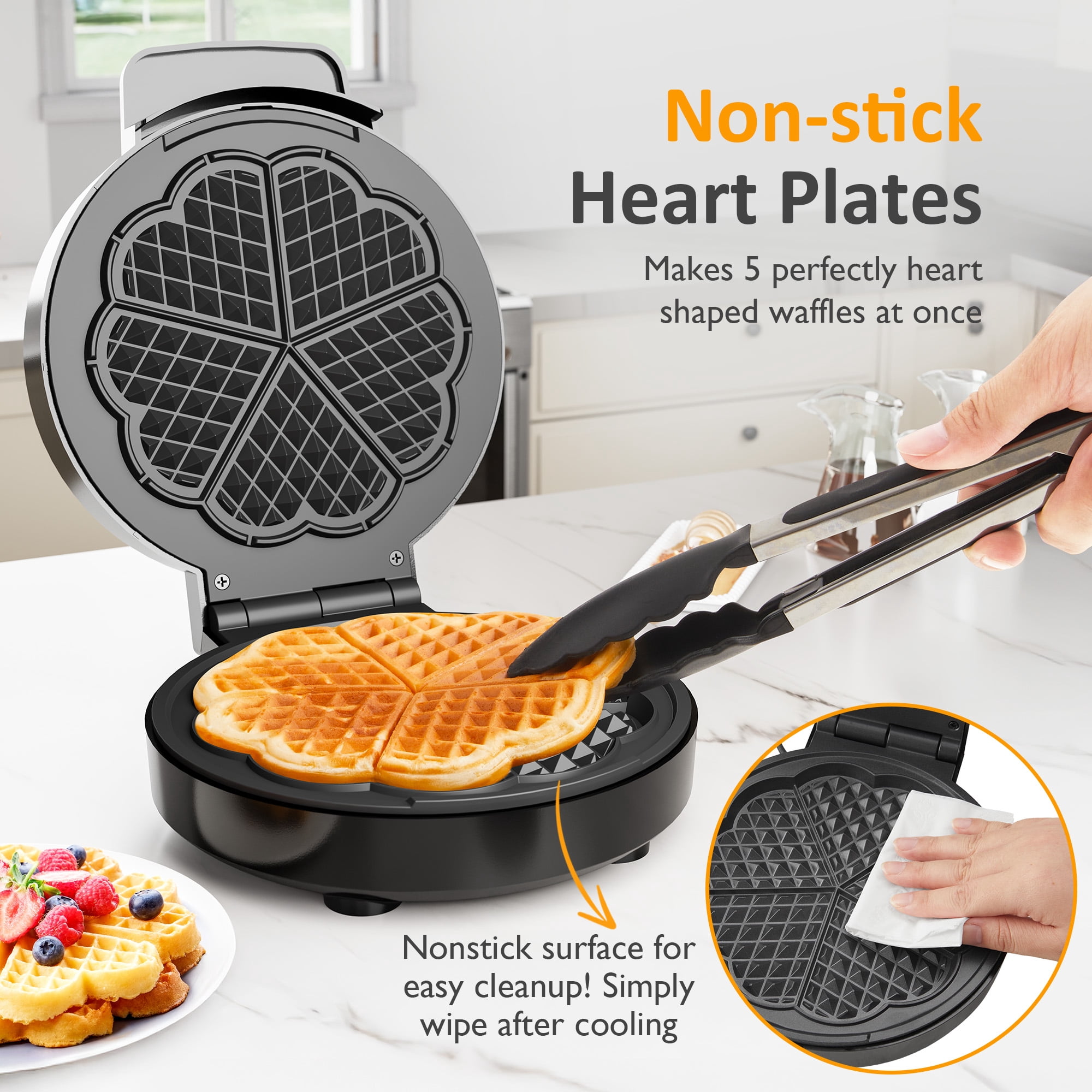 Cozy Home 5 Heart-Shaped Waffle Maker with Adjustable Temp