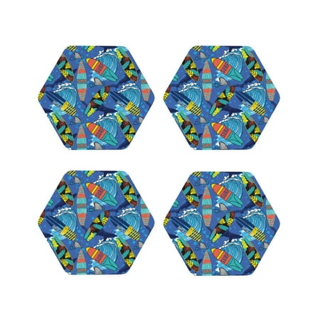 

Leather Coasters with Heat-resistant for Drinks Hawaiian Style Shark Wave Skateboard -标题2 Hexagon