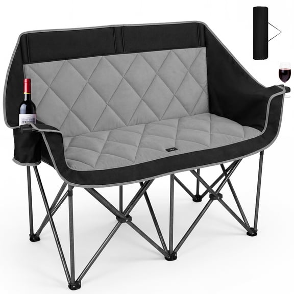 SUNSPIRE Double Oversized Camping Chair, Heavy Duty Folding Loveseat Padded Camping Couch with Cup Holder for Outdoor Beach Sports Fishing