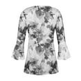 thumbnail image 5 of BSDJILFG Tunics for Women 3/4 Bell Sleeve Floral Peplum Tops Button Up Pleated Cutout V-Neck Work Blouses Summer Sales, 5 of 5