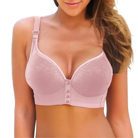 Audhol Front Closure Bras for Women Women s Front Button Down Bra Pulls Breathable and Comfortable Retraction Breast Bra Bra Underwear Nursing Bras Pink S