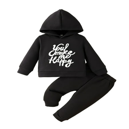 

Baby Unisex Cotton Print Autumn Long Sleeve Pants Hooded Hoodie Pullover Sweatshirt Set Clothes For 6-9 Months