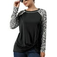 thumbnail image 3 of Uhndy Long Tunic Pullover Blouse Tops For Women Long Sleeve Casual Leopard Splicing Crew Neck Lounge Wear T-Shirts Black L, 3 of 4