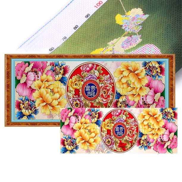 Hilo Algodón Ecológico Bordado 9CT 4 Hebras Impresión 120x40cm Kit Serie Dibujos Animados Punto Cruz Peonía