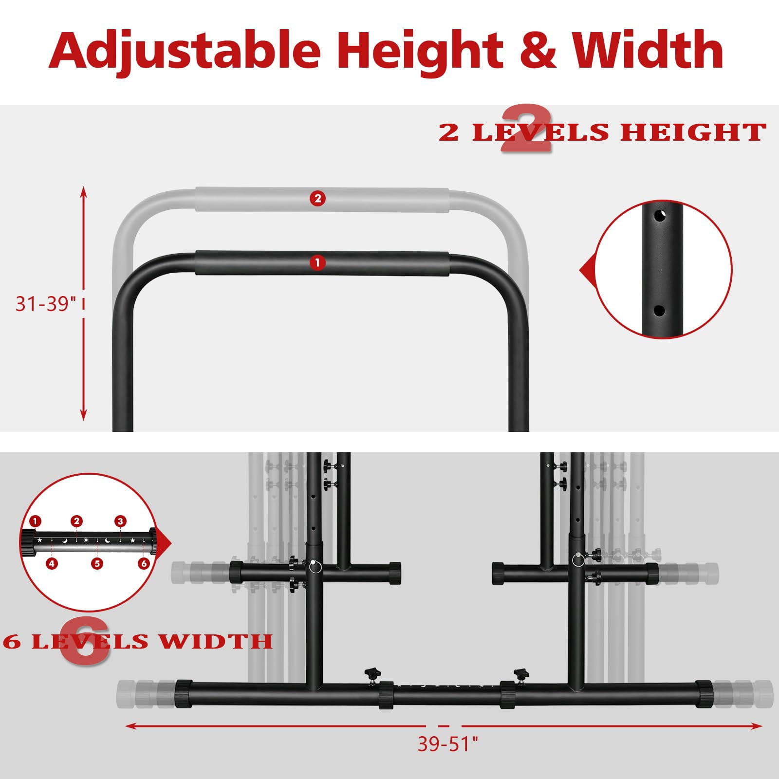 PROHIKER Adjustable Dip Bar Station, Heavy Duty Dip Stands Fitness Workout Dip Bar Station for Home Gym, Multifunctional Calisthenics Workout Equipment