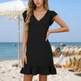 thumbnail image 4 of OSOLU Solid Color Women Casual Dress V-Neck Midi Dress With Cap Sleeve Ruffle Detail For Daily Wear Vacation Beach Spring Summer Dresses Stylish Sundress Dresses For Women 2025 Elegant Classy, 4 of 8