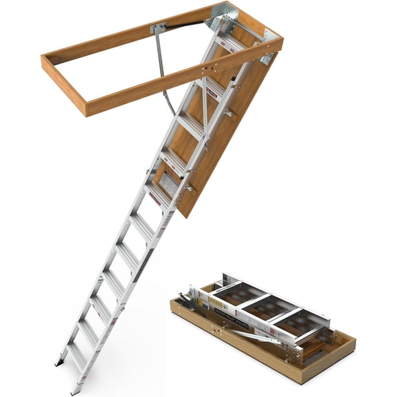 Aluminum Attic Ladder Pull Down Loft Stairs Folding Ceiling Ladder for Attic Access Door, Manual Lifting, for 7'8"-10'3" Ceiling Height, 22 1/2" x 54", 350 lbs Capacity