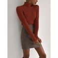 thumbnail image 6 of Ribbed Sweaters for Women Cute High Neck Knitted Warm Fitted Sweater CaramelColor One size, 6 of 7