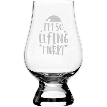 

Merry Christmas Themed Glencairn Crystal Whisky Glass I m so Elfing Merry