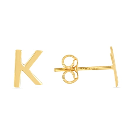 14k Yellow Gold Polished Letter Name Personalized Monogram Initial-k Earrings With Push Back Clasp Stud Earring for Wome