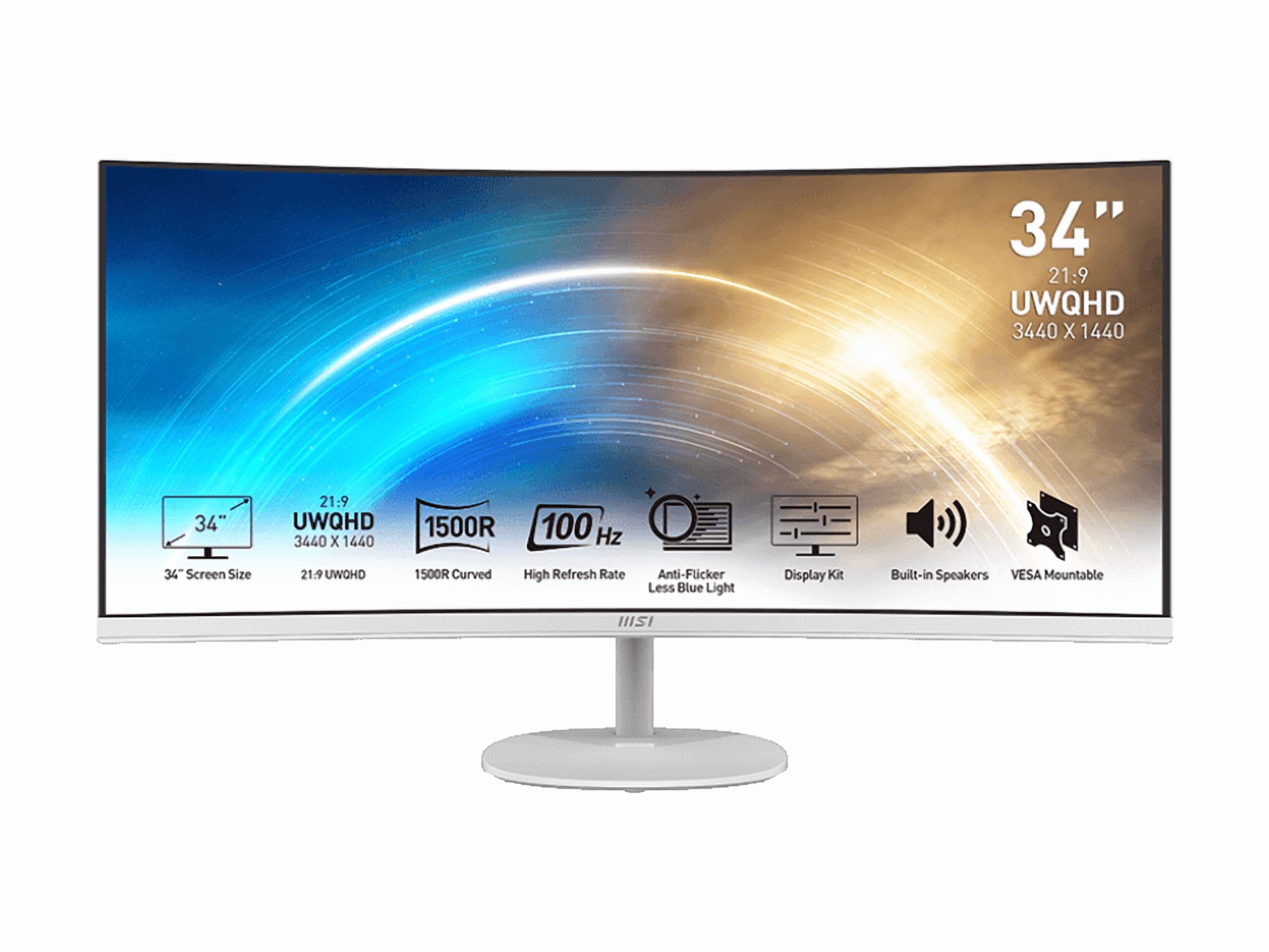 MSI Pro MP341CQW 34" UWQHD 3440 x 1440 (2K) 100 Hz 1ms (MPRT) / 4ms (GTG) Built-in Speakers Curved monitor