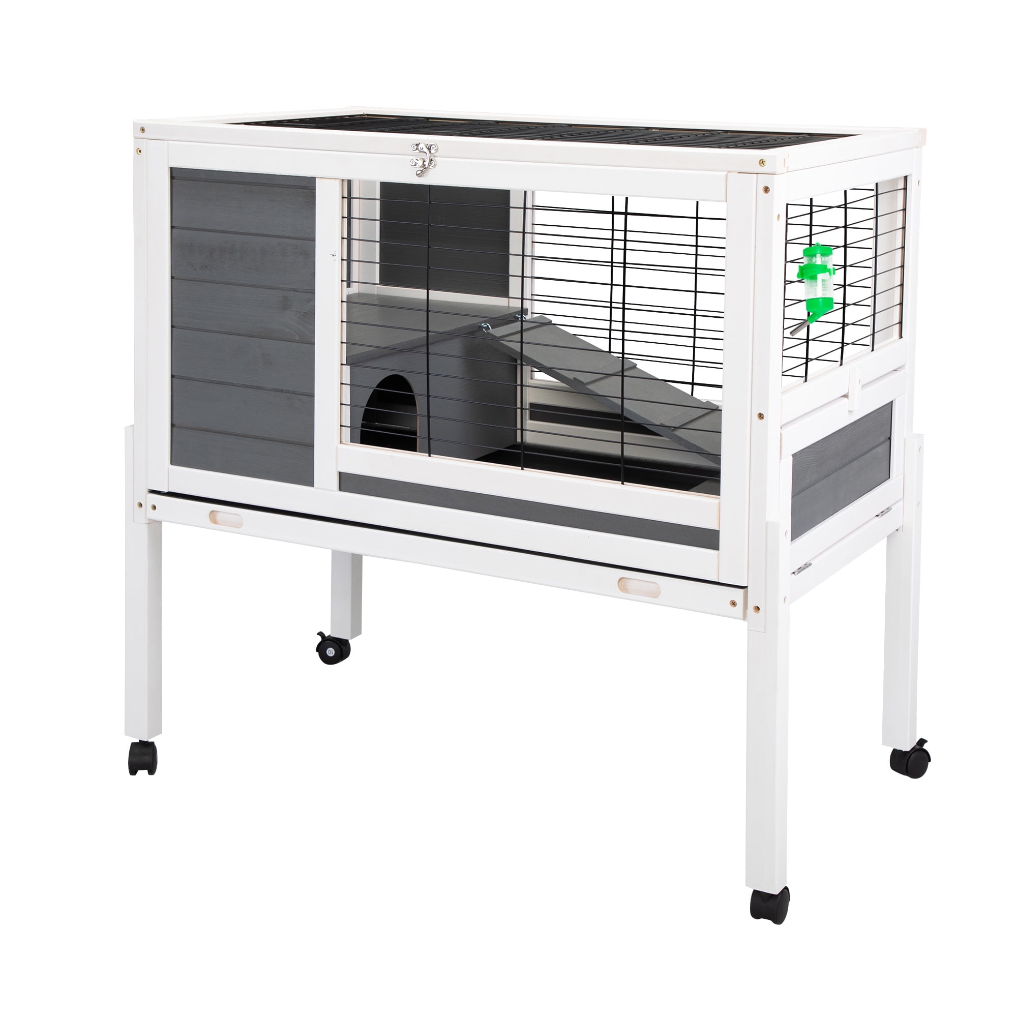 Pefilos 36 Inch Rabbit Hutch for Indoor Bunny Cage Wooden Guinea Pig House with Wire Floor, Wheels, Leak-Proof Tray, Gray Pefilos 36 Inch Rabbit Hutch for Indoor Bunny Cage Wooden Guinea Pig House with Wire Floor, Wheels, Leak-Proof Tray, Gray
