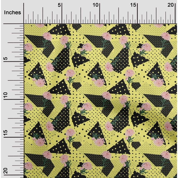 oneOone Rayon Yellow Fabric Geometric & Rose Floral Fabric For Sewing Printed Craft Fabric By The Yard 56 Inch Wide