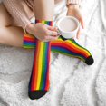 thumbnail image 7 of Men's Rainbow Stripe Print Novelty Athletic Socks Women's Digital Printing Funky Patterned Crew Socks, 7 of 7