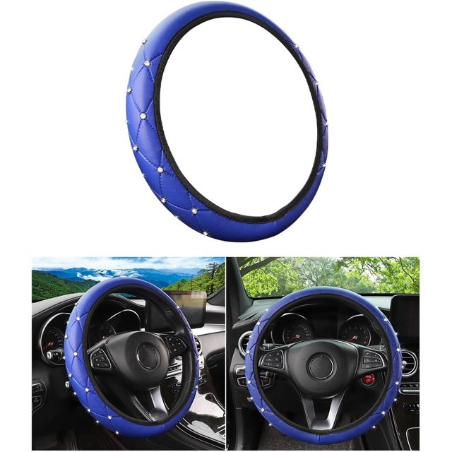 YISITIAN Bling Elastic Stretch Car Steering Wheel Cover,14.5-15 Inch Crystal Rhinestone Vehicle Steer Wheel Protector,Anti-Slip Diamond Auto Interior Accessories,Universal for Most Cars CJ919-50125