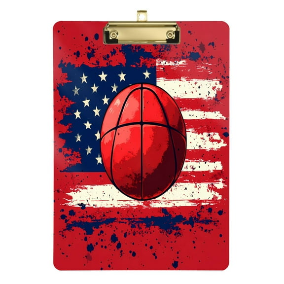 Plastic Clipboard Acrylic Hanging Clip Board with Gold Low Profile Office School Supplies 12.5x9 Basketball and American Flag