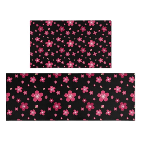 Pioneer Flower Floral Print Pattern Kitchen Rugs Sets Of 2, Anti Fatigue Non Slip Washable Floor Mats for Kitchen Sink Laundry, 17X30 Inch 17X47 Inch