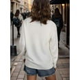 thumbnail image 3 of Women'S Flag Pattern Long Sleeve Round Neck Sweater Casual Loose Pullover Sweater White M, 3 of 6