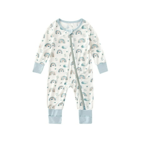 

EOYWHK Baby Jumpsuits Winter Casual Solid Color Long Sleeve Rompers Cute Rainbow Printed Zipper Closure with Foots 3T Walking Running Climbing Overalls 3M-12M