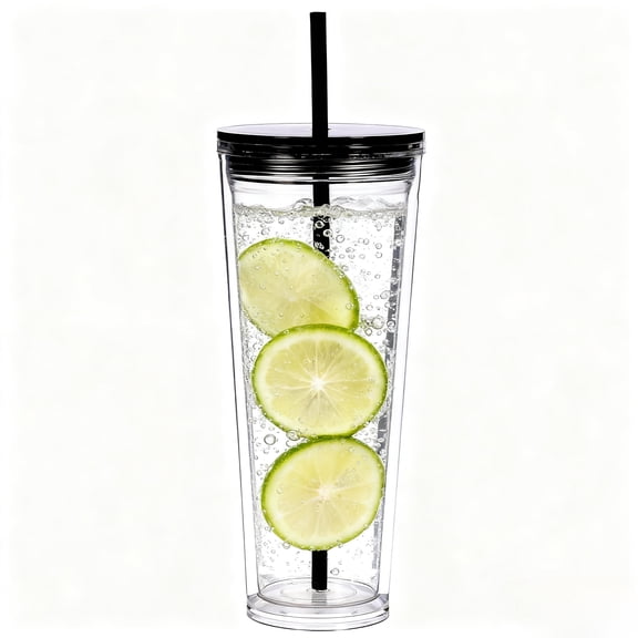 24oz Double Wall Tumbler with Straw & Lid - BPA-Free PS Insulated Cup, Leak-Proof for Smoothies, Coffee ,Travel Camping & Parties,Perfect Holiday Gift