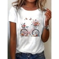 thumbnail image 1 of Summer Versatile Women'S Short-Sleeve T-Shirt, Fresh Collegiate Style Loose T-Shirt for Women, Featuring a Butterfly Floral Bicycle Print., 1 of 6