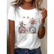 thumbnail image 1 of Summer Versatile Women'S Short-Sleeve T-Shirt, Fresh Collegiate Style Loose T-Shirt for Women, Featuring a Butterfly Floral Bicycle Print., 1 of 6