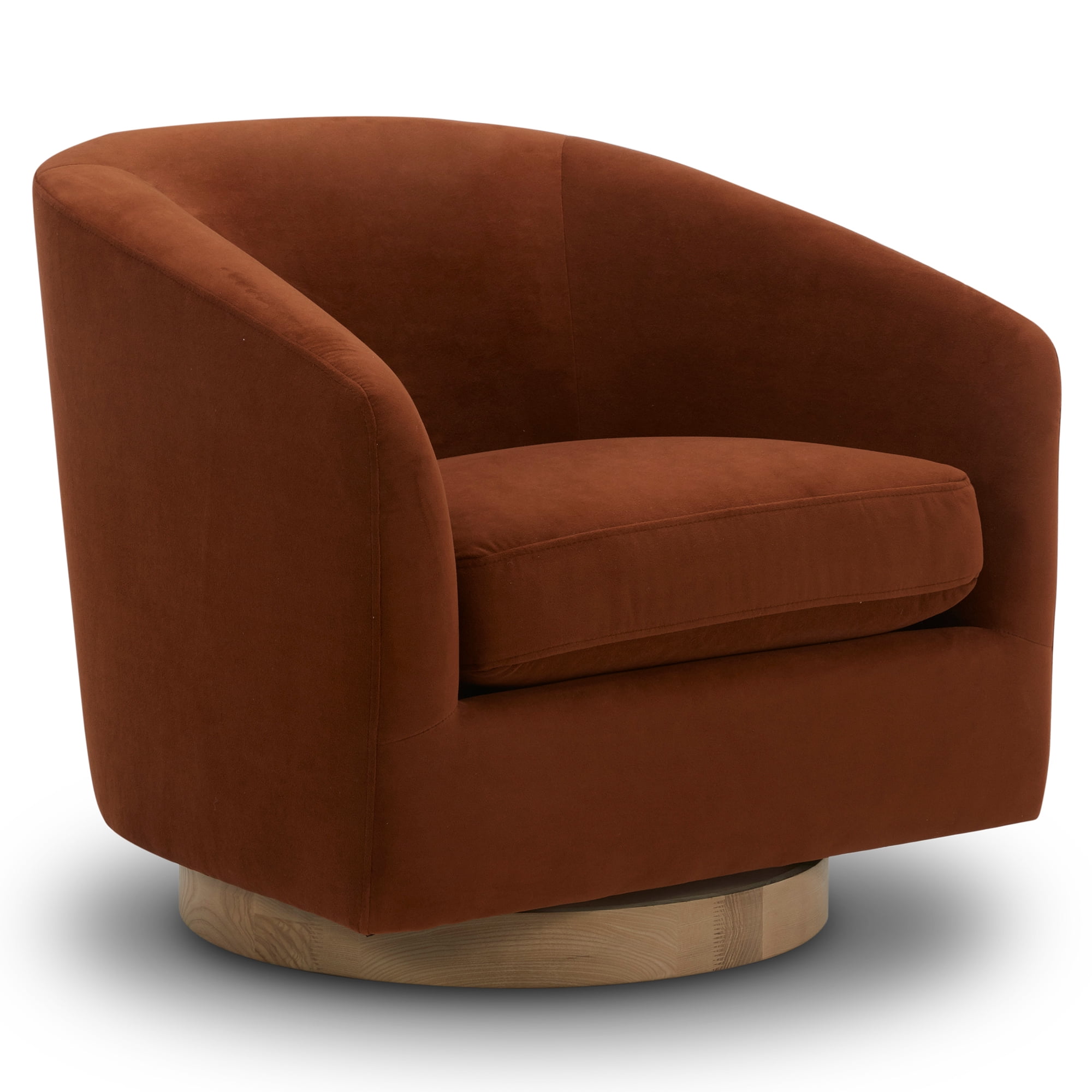 CHITA Swivel Accent Chair, Round Barrel Arm Chair, Velvet in Burnt