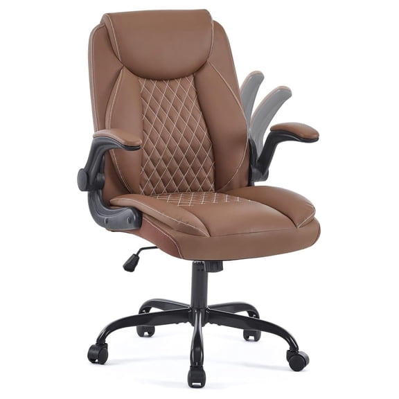 Leather Office Ergonomic Home Office Desk Chair, Back Support Swivel Executive Office Chair with Wheels and -Up Armrests, Small Gaming Chair with Adjustable Rocking Function, Brown