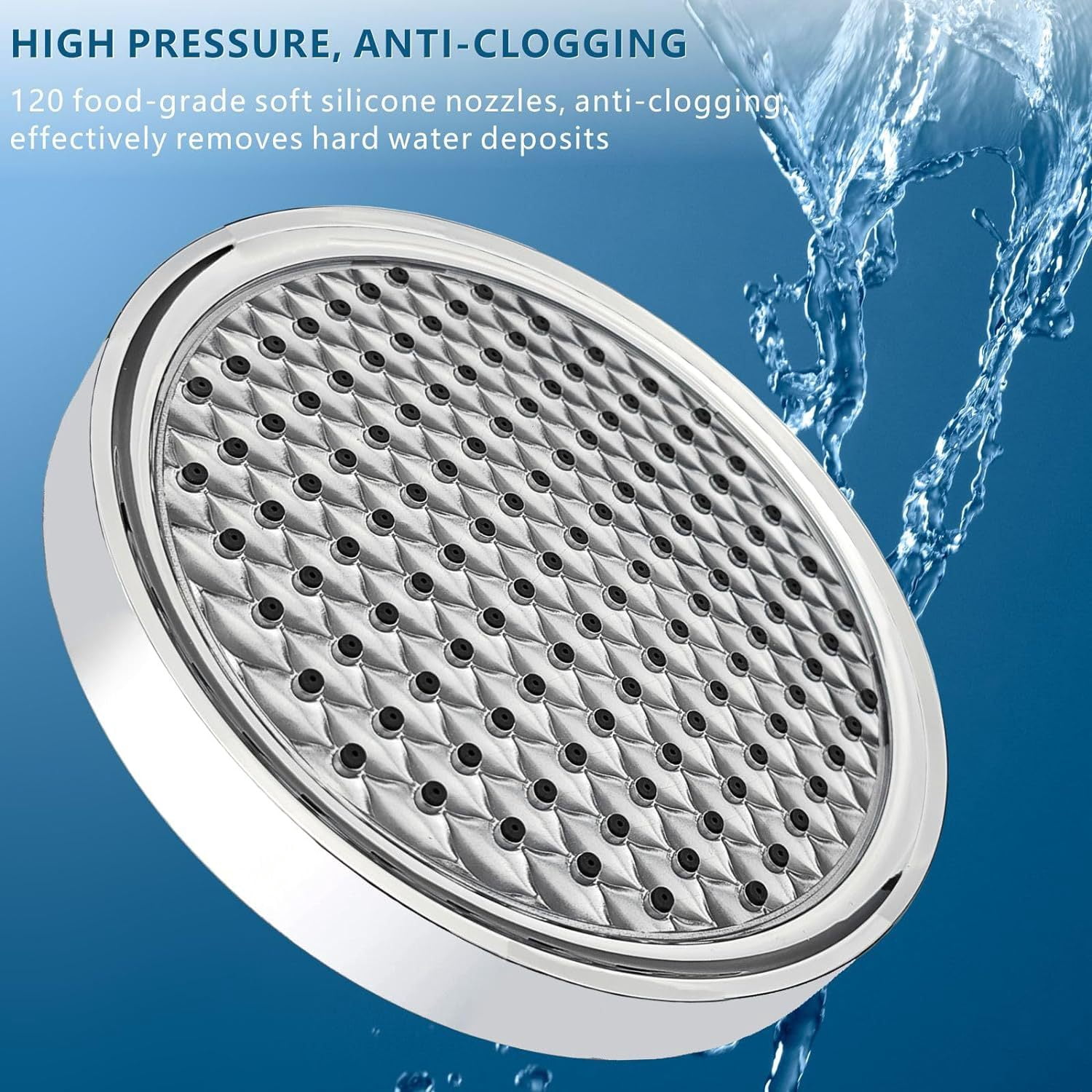 Chrome Rain Shower Head, High Pressure Rainfall Shower Head, Bathroom Showerhead with Anti-Clogging Silicone Nozzles, Easy Clean Adjustable Replacement for Your Bathroom Shower Heads
