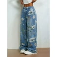 thumbnail image 6 of High-Rise Vintage Floral Straight Leg Pants for Women Summer Casual Denim Pants Blue XL, 6 of 7