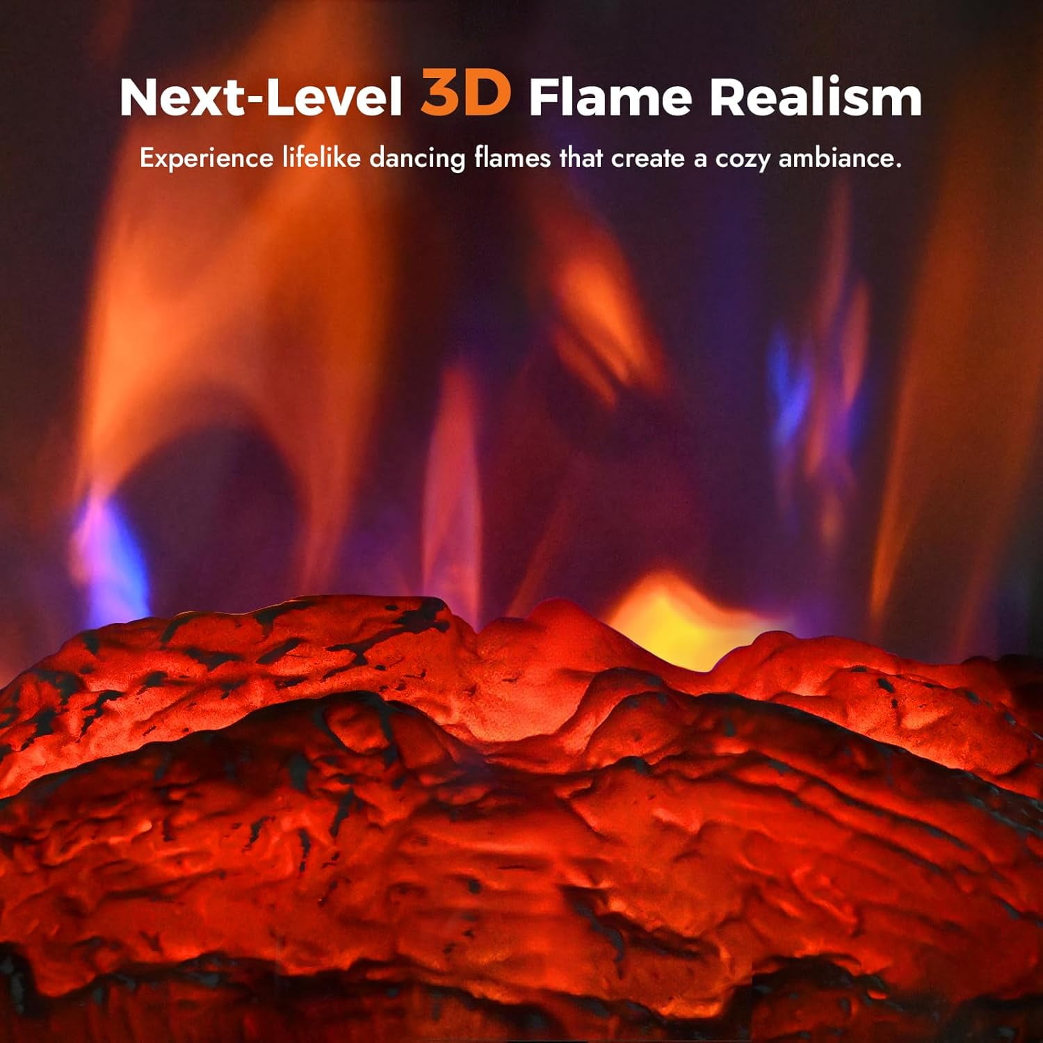 3D Electric Fireplace Stove With Infrared Quartz Heater with Life-Like Flame, Power 1500W, BTU 5120 Maximum Coverage 500 sq ft, Making Home Warm as Spring, 2-Setting Heat, UL Safety